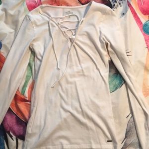 Hollister white lace up long sleeve